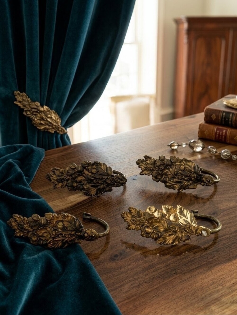 Antique Style Ornate Brass Drawer Pulls - Floral Acorn Design - Brass